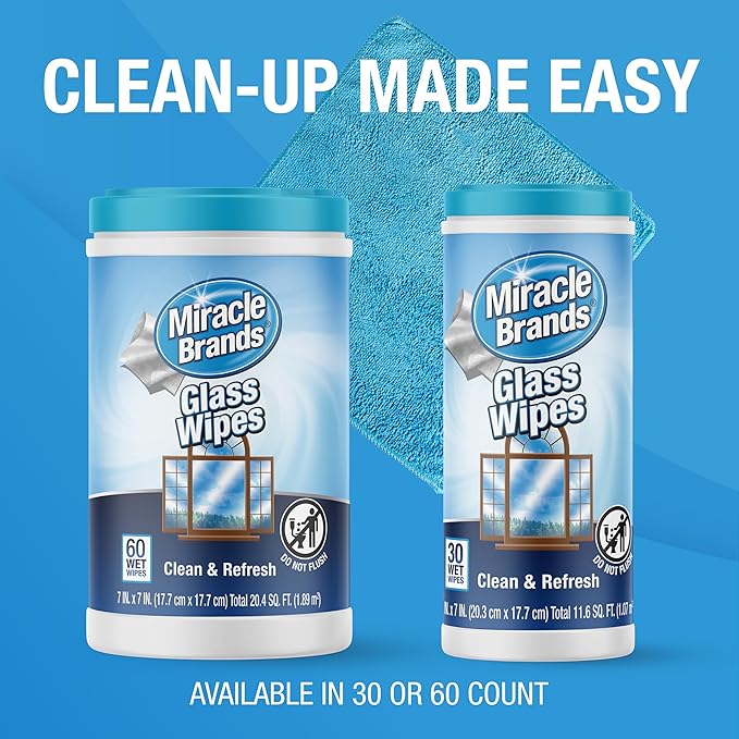 MiracleWipes for Glass, Disposable and Streak Free Cleaning Wipes for Mirrors, Windows, Kitchen, Home, and Auto- 30 Count