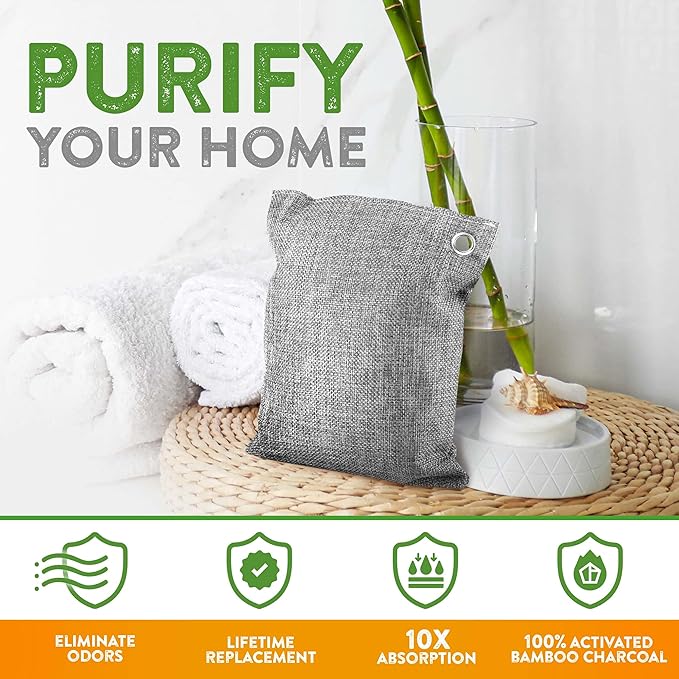 Charcoal Odor Absorber for Strong Odor (Large, 12 Pack, 100g each), Perfect for Smelly Shoes, Bamboo Charcoal Air Purifying Bag, Activated Charcoal Odor Absorber for Closet, Shoe, Car, Odor Deodorizer