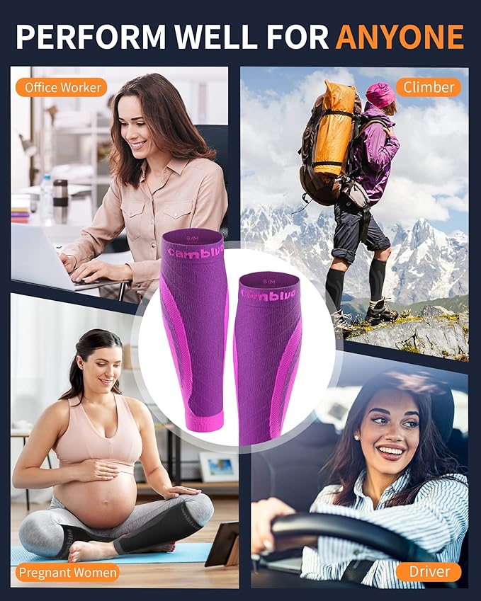 CAMBIVO 3 Pairs Calf Compression Sleeves for Men & Women – Footless Compression Socks for Shin Splints, Pain Relief, Varicose Veins – Leg Support for Running, Travel, Fitness, Nursing