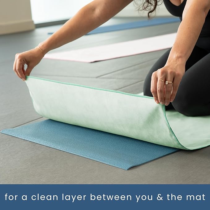 S&T INC. Yoga Mat Towel, Quick Dry Towel, Soft and Absorbent for Gym, Pilates, and Hot Yoga Mat, 2 Pack, 26.5 inches x 72 inches, Microfiber, Blue & Sage Green