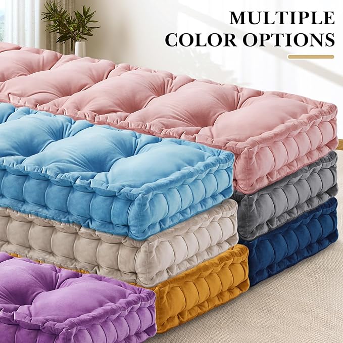 Bench Cushions for Indoor Furniture 48x18 in Velvet Kitchen Dining Piano Window Seat Cushion, Tufted Patio Porch Swing Thicken Bench Pad Memory Foam(Yellow)