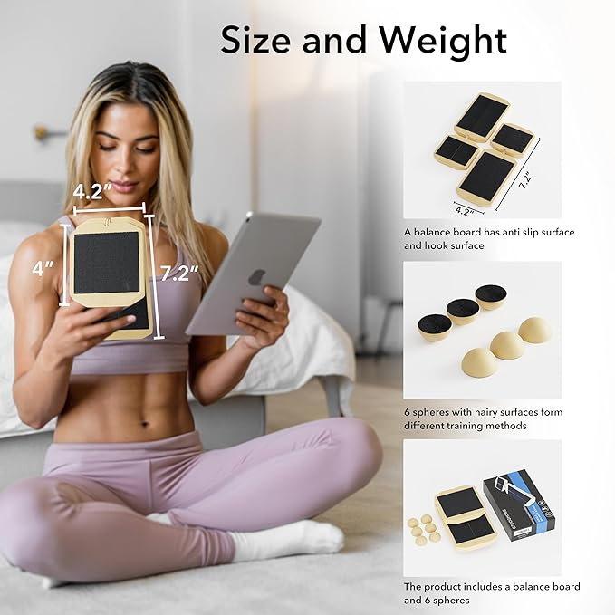 Ankle Balance Board, Foot Strengthener for Sprained, Wooden Foot Trainer with Non-Slip Pads for Plantar Fasciitis Relief, Posture Correction, Calf Stretching and Balance