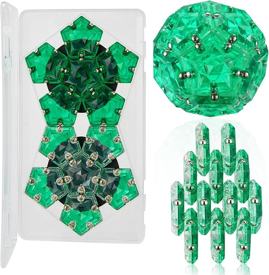 LAFFTRAK Magnetic Fidget Sphere Magnet Toys - Crystal Green - Magnets Sensory Toys - 12 Piece Set - Creativity Beyond Imagination, Inspirational, Recreational, Fun Desk Toy for Adults