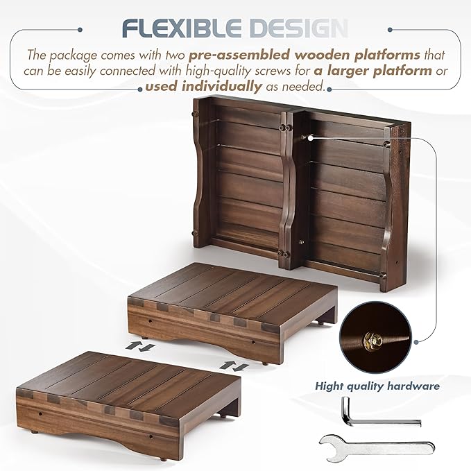 Wooden Platform Step Stool, 24.7" Step Platform for Adults & Elderly - Durable Mobility Stepping and Stair Assist Indoor & Outdoor, Heavy Duty/Non-Slip Step Stool for Handicap, Bedroom, Kitchen