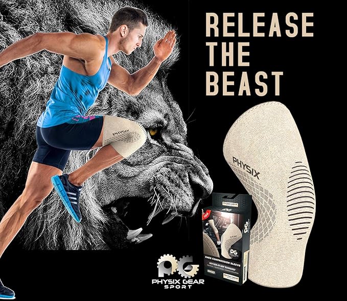 Physix Gear Knee Compression Sleeve for Men & Women - Best Compression Knee Brace for Walking, Running, Gym, Basketball, Weightlifting,Workout, Sports - Knee sleeves Support Compression & Stability