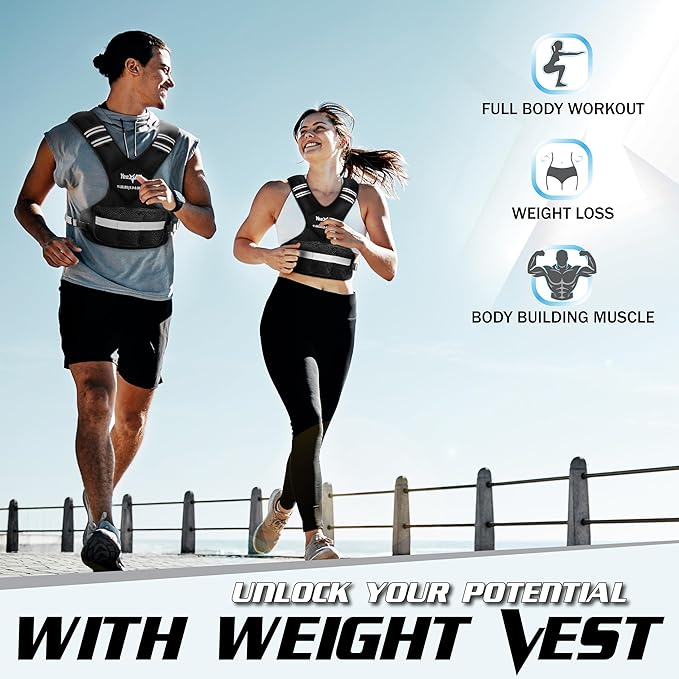 Yes4All Adjustable Weighted Vest 11-32lbs with Reflective Strip, Large Weight Vest for Strength Training for Men & Women