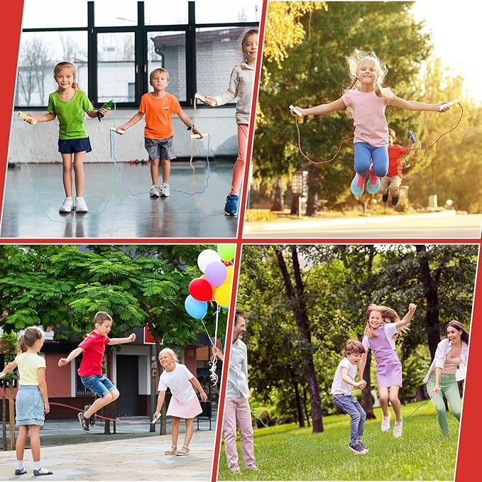 Shappy 24 Pcs Jump Rope Bulk 7.25 ft Adjustable Cotton Skipping Rope with Wooden Handle Braided Fitness Jumping Rope for Training Outdoor Exercise Fun Activity Party Favor