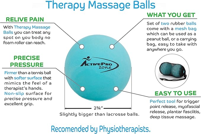 Therapy Massage Ball - Instant Muscle Pain Relief. Proven Effective for Myofascial Release, Deep Tissue Pressure, Yoga & Trigger Point Treatments. Set - 2 Extra Firm Balls W/Mesh Bag.