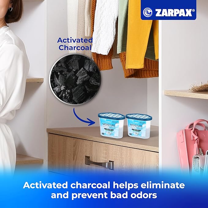 Moisture Absorber Fresh Cotton 10.5 oz/300g | Removes Moisture, Damp & Humidity | Odor Absorber With Fresh Cotton Fragrance | Moisture Trap for Bathroom, Closet, Kitchen | Set of 4