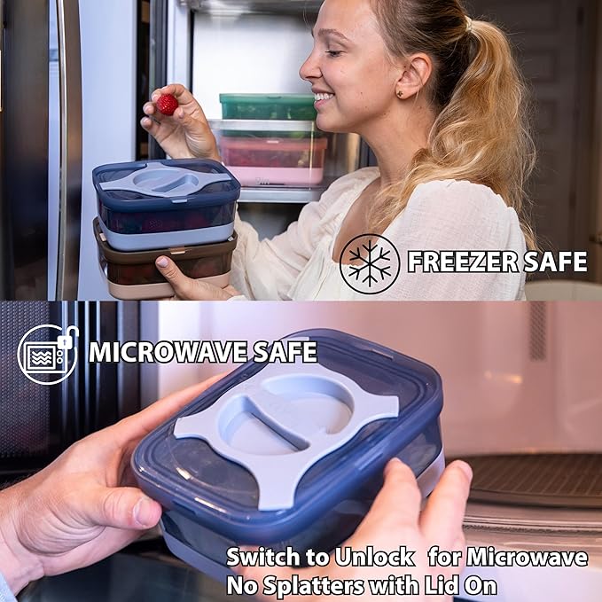 Bento Box 25.5oz 3 Cups Leakproof Salad and Meal Prep Container Twistlock Lid Reusable BPA-Free Portable Microwave and Dishwasher Safe for Work Lunch Blue