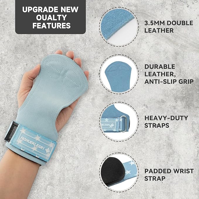 MANUEKLEAR Gym Straps Weight Lifting, Double Leather Lifting Straps for Men Deadlift with Cushion Wrist Loop, Gym Lifting Wrist Wraps for Weightlifting