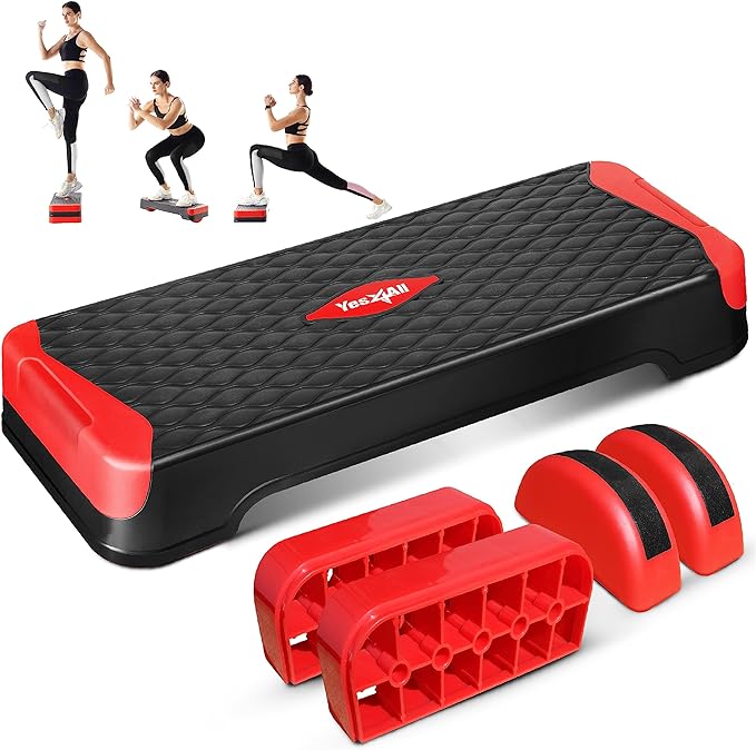 Yes4All 2-in-1 Adjustable Aerobic Step Platform Fitness Exercise Stepper with Rocker Balance Board Legs for Home Workout, Step Exercise & Balance Training