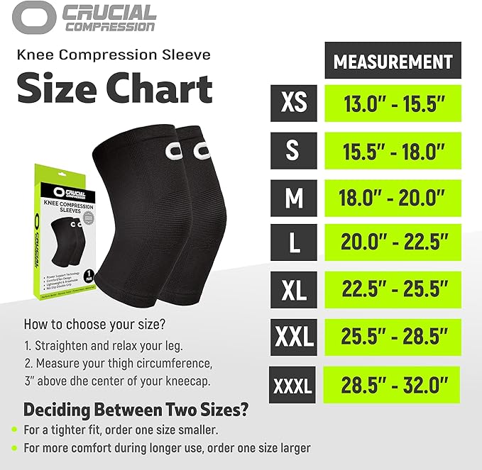 Crucial Compression Knee Sleeve (1 Pair) - Best Knee Braces for Knee Pain for Men & Women - Non-Slip Knee Support for Running, Weightlifting, Basketball, Gym, Workout, Sports