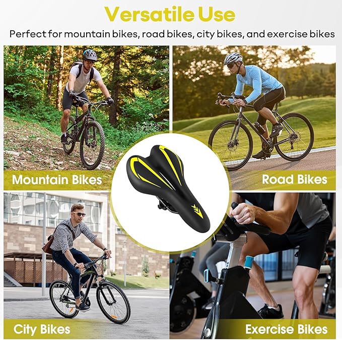 New Gel Bike Seat for Men & Women, Mjkeomo Waterproof Bicycle Seat Breathable Mountain Bike Saddle Gel Bicycle Saddle for MTB, BMX, Road Bike, City Bikes, Exercise Bikes