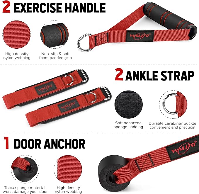 WALITO Resistance Bands Set - Exercise Bands with Handles, Door Anchor, Legs Ankle Straps, for Heavy Resistance Training, Physical Therapy, Muscle Training, Yoga, Home Workouts, Gym