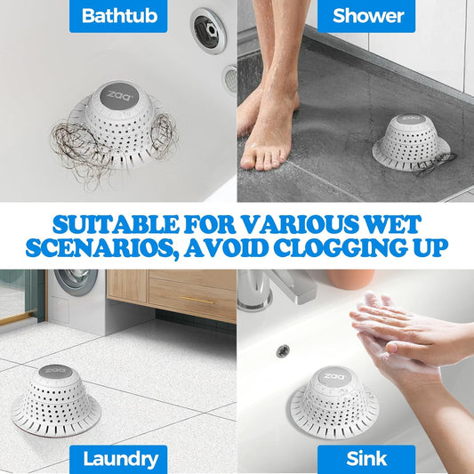 zaa Bathtub Drain Hair Catcher, Premium Silicone Collapsible 1 Pack Drain Protector for Pop-Up and Regular Drains of Shower, Tub, Bathroom, Sink, Light Gray