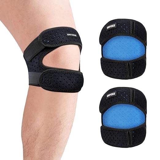 ONTYZZ 2 Pieces Black Knee Brace Patella Knee Strap Adjustable Neoprene Stabilizer for Running Jumper Football Basketball Riding and Gym Exercise,M