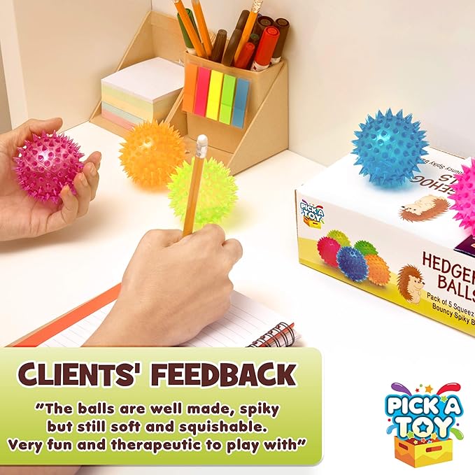 Squishy Stress Relief Sensory Toys Fidget Spiky Ball 5 - Pcs Set – Eco-Friendly Squeezy Antistress Toy Balls for Men, Women, Adults, Teens & Children –Ideal for People with OCD, ADHD, ADD & Autism