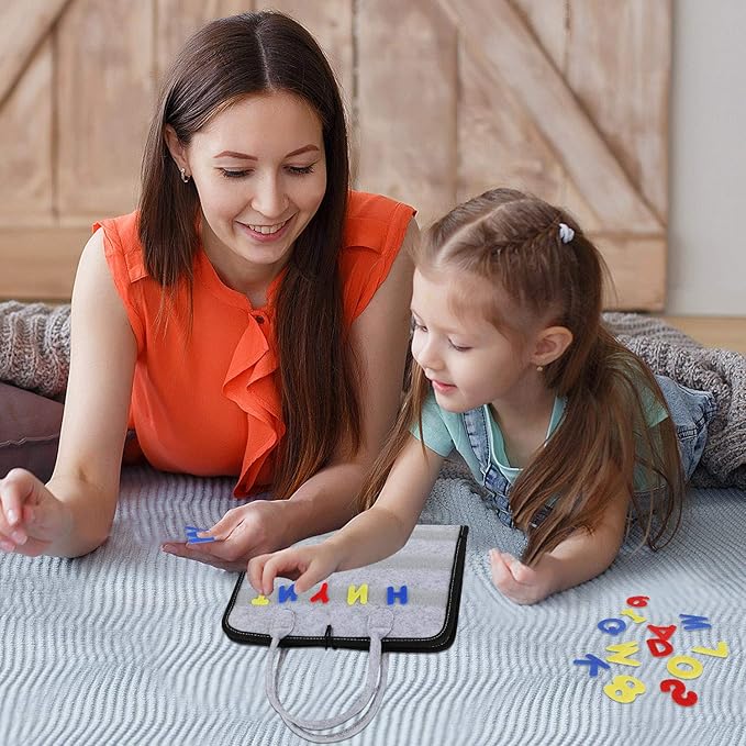 Esjay Toddler Busy Board, Sensory Board for Fine Motor Skill, Montessori Toys Toddler Activities for 3+ Year Old, for Travel, Car, Grey Alphabet