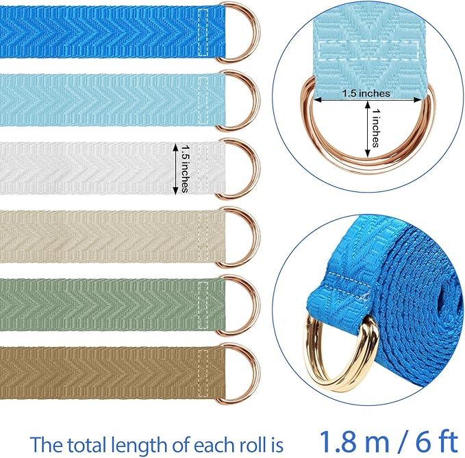 6 Packs Yoga Strap for Stretching Yoga Belt Adjustable Straps for Non Elastic Stretching Strap Exercise Straps for Pilates