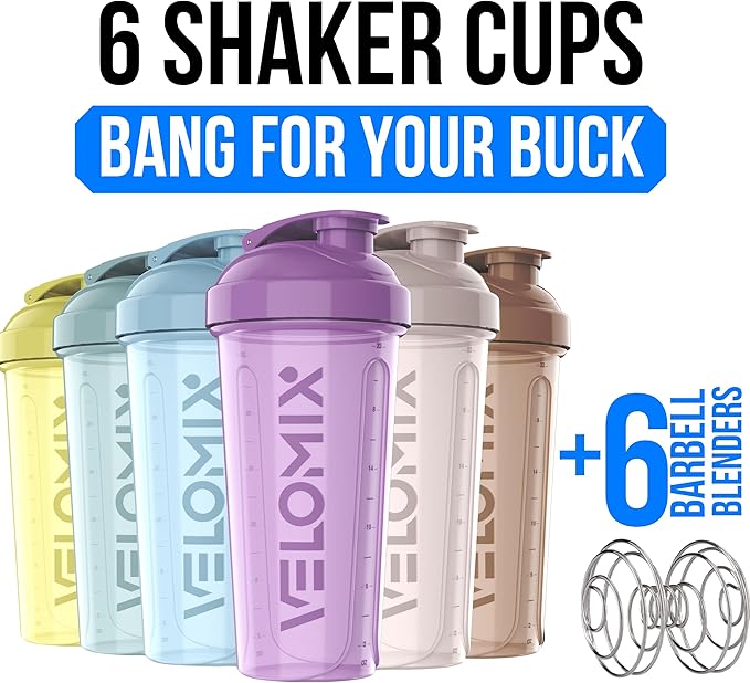 -6 PACK- 28 oz Protein Shaker Bottle for Protein Mixes - 6x Wire Whisk | Leak Proof Shaker Cups for Protein Shakes | Protein Shaker Bottle Pack | Protein Shake Cup (Pastel Power Series)