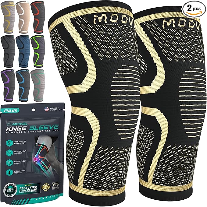Modvel Compression Knee Brace for Women & Men, 2-Pack Knee Brace for Running Knee Pain, Knee Support Compression Sleeve, Workout Sports Knee Braces for Meniscus Tear, ACL & Arthritis Pain Relief