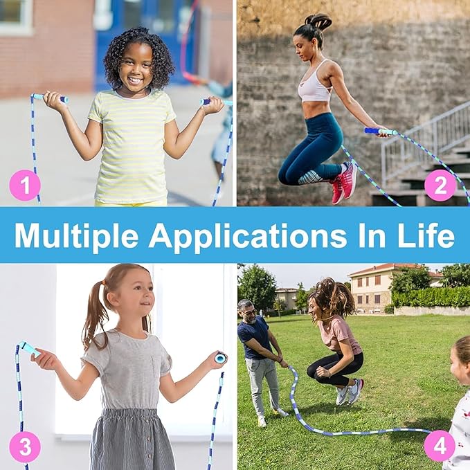 GRAWUN Jump Rope For Kids, Soft Beaded Jump Rope, Adjustable Length Tangle-Free Segmented Soft Beaded Skipping Rope,for Women, Men and Kids Keeping Fit, Workout and Weight Loss