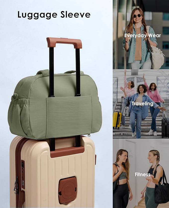 Gym Bag for Women, Travel Duffle Bags with Wet Pocket, Lightweight Carry on Bag Overnight Weekender Duffel Bag, Water Resistant (Sage Green)