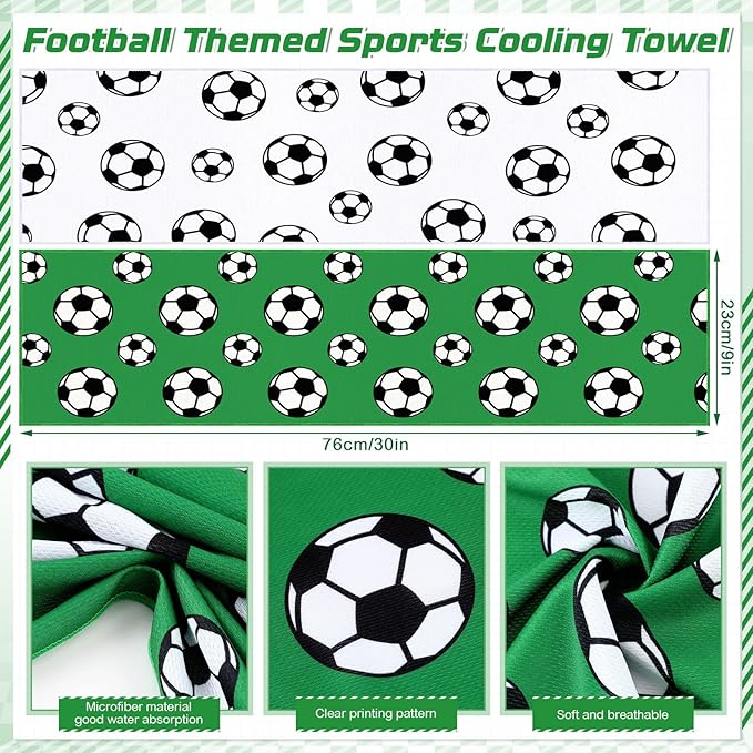 12 Pcs Sports Cooling Towels Baseball Basketball Softball 30 x 9 Inch Breathable Soccer Football Volleyball Microfiber Ice Towel Fast Drying for Party Favors Team Gift(White, Soccer)
