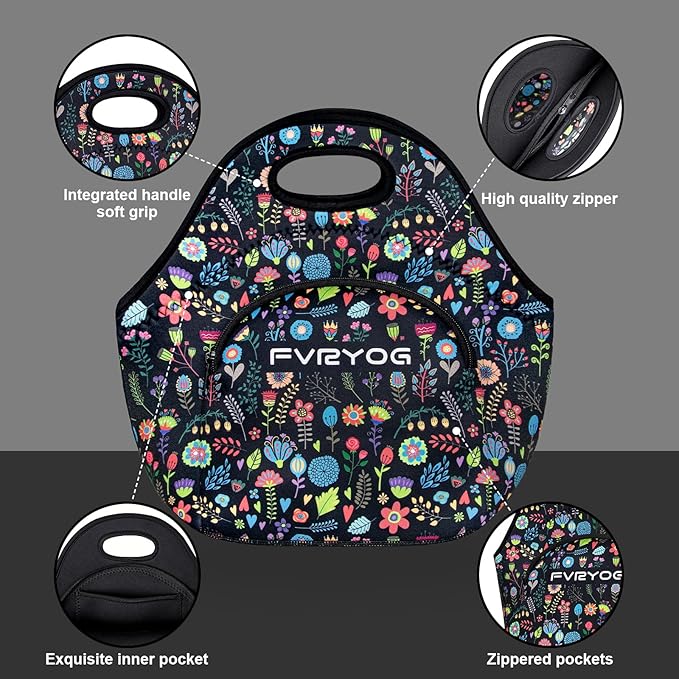 Lunch Bag for Women Soft Neoprene Lunch Bag Lightweight, Thermal Insulated and Reusable Lunch Bag for Women 13.4 * 13.4 IN