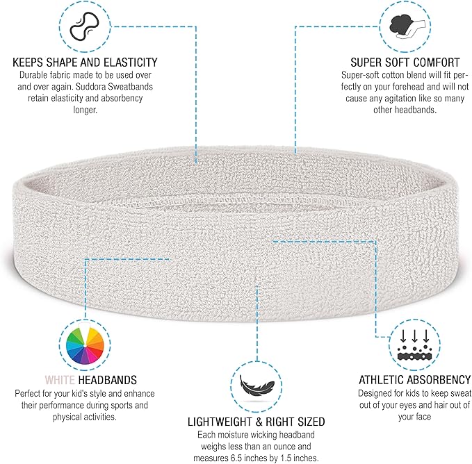 Suddora Sweatbands for Kids, Moisture Wicking 2 Wristbands and 1 Headband Set, Soft and Skin-Friendly Fabric, Moisture-Wicking Athletic Sweat Bands for Basketball, Baseball, Soccer