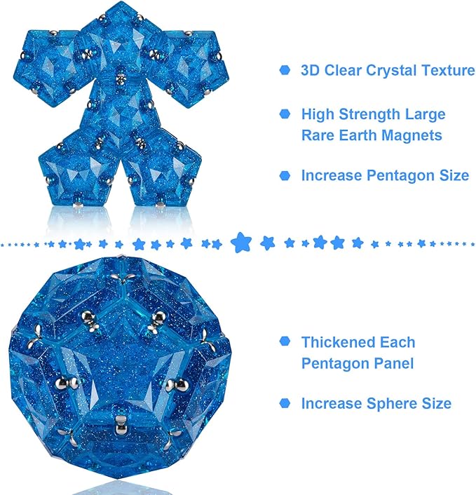 Magnetic Fidget Sphere Magnets Balls - Crystal Diamond Blue Holographic Glitter - Magnet Fidgets Toy - 12 Piece Set - Creativity Beyond Imagination, Inspirational, Recreational, Desk Toys for Adults