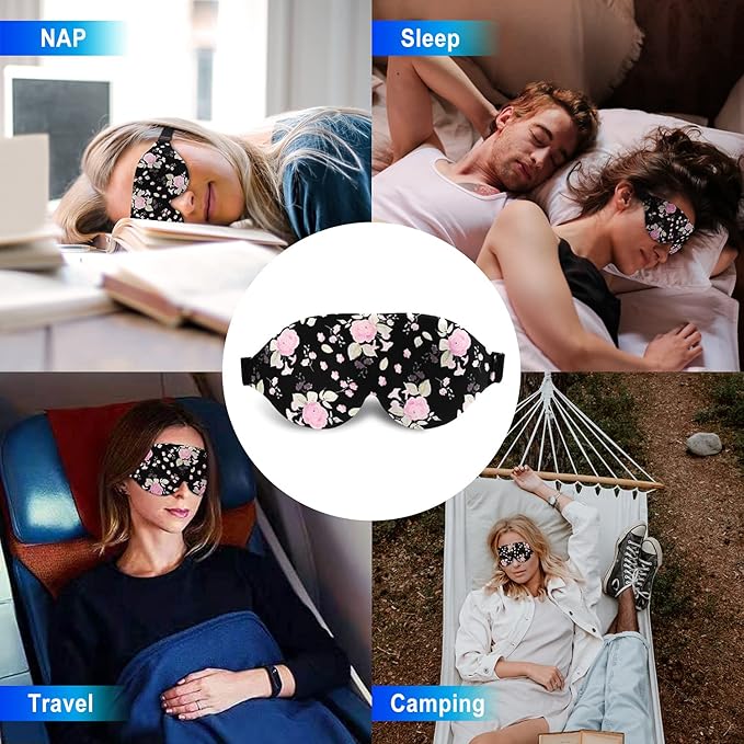 3D Sleep Mask, 100% Blackout 3D Contoured Sleep Eye Mask, Comfortable & Super Soft Sleeping Mask with Adjustable Straps for Women, Men, Sleeping Travel Yoga Naps (Peony Flower - Pack of 1)