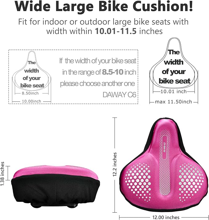 DAWAY Comfortable Bike Seat Cover - Silicone Gel & Memory Foam Padded Bike Seat Cushion for Men Women - Soft Bicycle Saddle Cover for Peloton, Stationary Exercise, Mountain Road Bikes - XL/Large/Small
