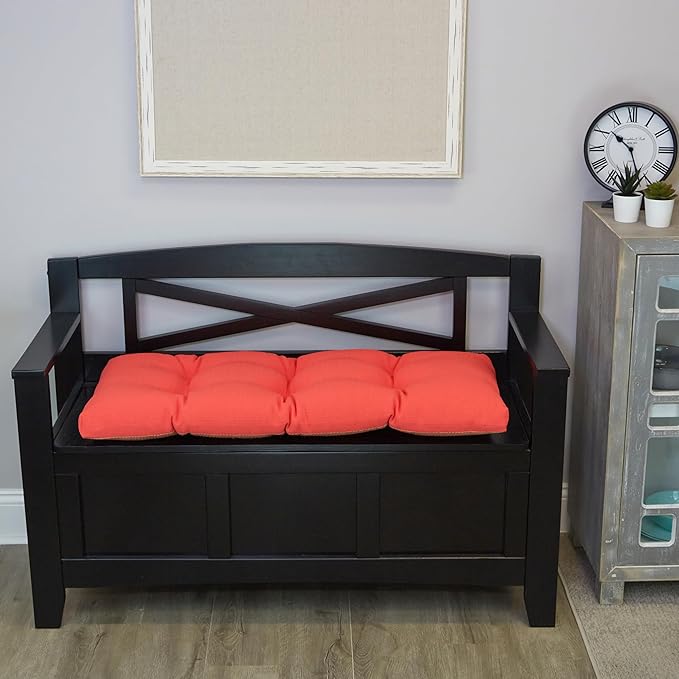 Klear Vu The Gripper Omega Non-Slip Tufted Bench Cushion for Indoor Furniture, Entryway Storage, Bay Window, Corner Nook or Piano Seat, 33 Inches, 16 Coral