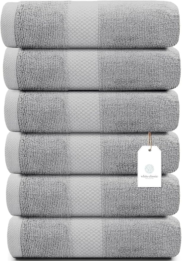 White Classic Luxury Dolphin Gray Hand Towels - Soft Circlet Egyptian Cotton | Highly Absorbent Hotel spa Bathroom Towel Collection | 16x30 Inch | Set of 6