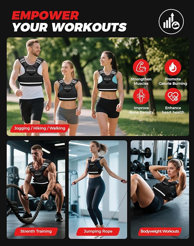 BAGAIL Adjustable Weighted Vest, 4-10lb/12-18lb/20-32lb Rucking Vest for Women & Men with 6 Weights & Large Pocket, Weight Vest for Home Workouts, Running, Walking and Strength Training