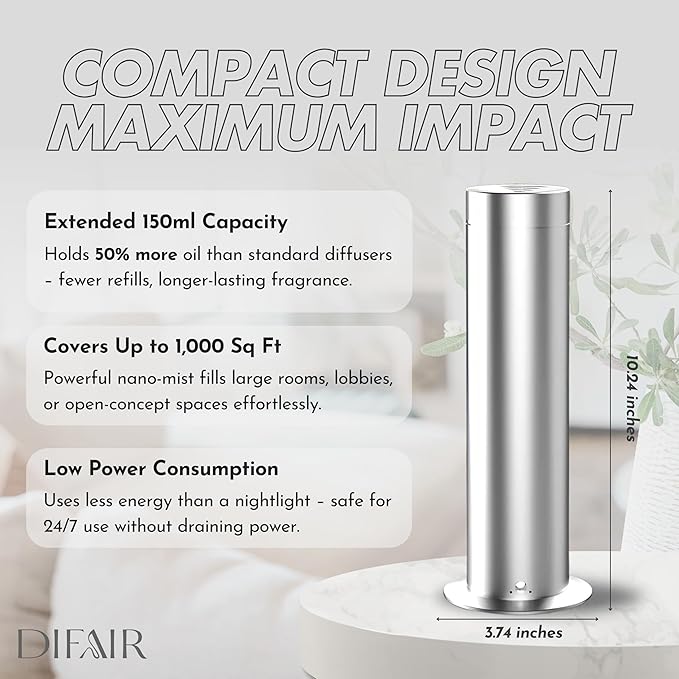 Leak-proof Waterless Diffuser, Hotel Collection Diffuser for Essential Oils, Bluetooth/Remote Control Scent Diffuser, NanoAtomizing Aromatherapy Diffuser, Silent Diffusers for home, bedroom,spa