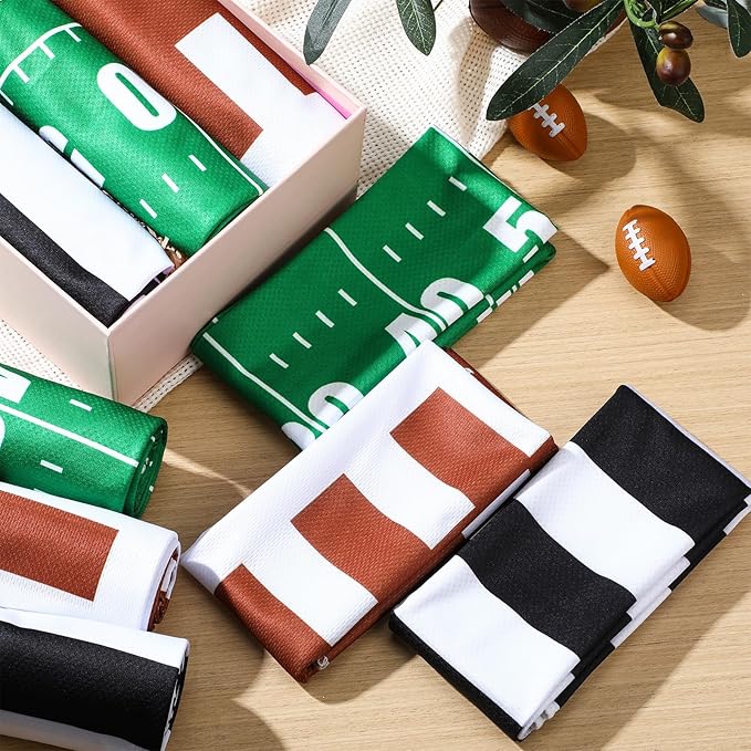 12 Pcs Football Cooling Towels, 40''x12 Football Breathable Chilly Ice Towel, Ice Microfiber Foot Ball Field Black White Stripe Cooling Rag for Team Coach Gift Sport Party Favors
