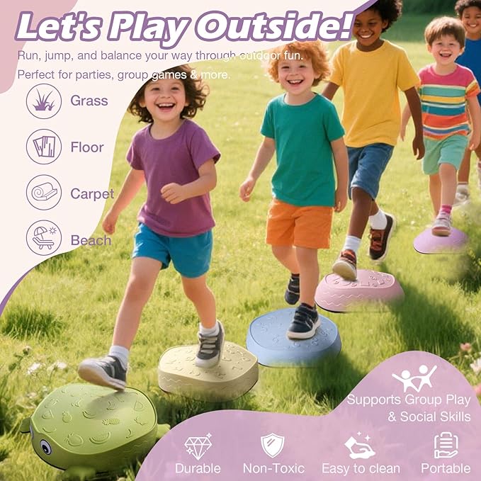 Pastel Stepping Stones for Kids, Non-Slip Sensory Balance Toys – Indoor/Outdoor Obstacle Course Set to Develop Coordination Motor Skills, Durable Rubber Plastic Toddler Fitness Game,Age 3+