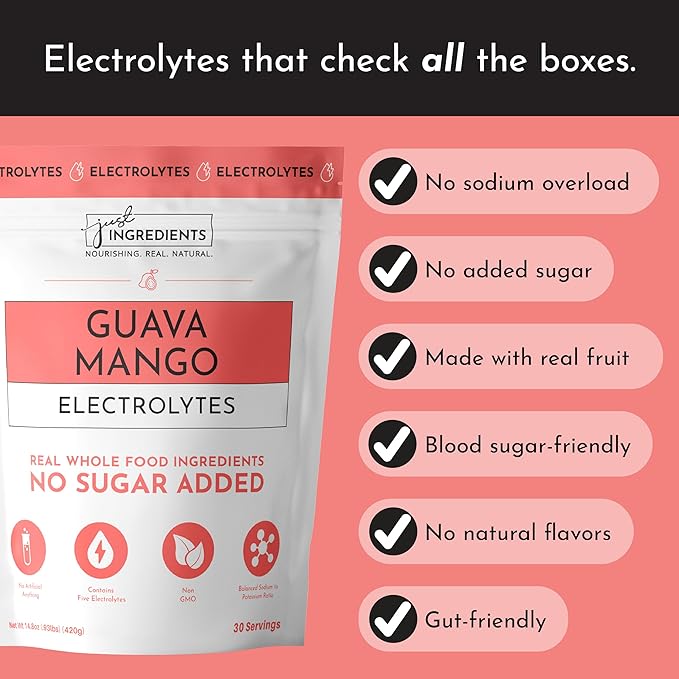 Guava Mango Electrolytes – 30‑Serving Hydration Drink Mix with Coconut Water, Sea Salt, and Trace Minerals – Supports Hydration, Recovery, and Electrolyte Balance*