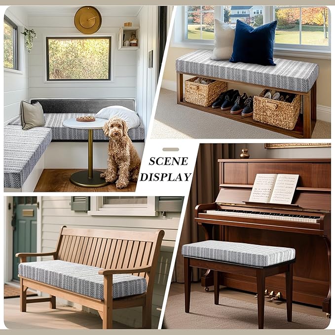 Leinuosen Bench Cushion 36x14x4 Inch for Indoor Furniture Weaving Texture Chenille Kitchen Bay Window Non Slip Seat Cushion Tufted Thicken Pad for Patio Porch, Mudroom Entryway (Black and White)