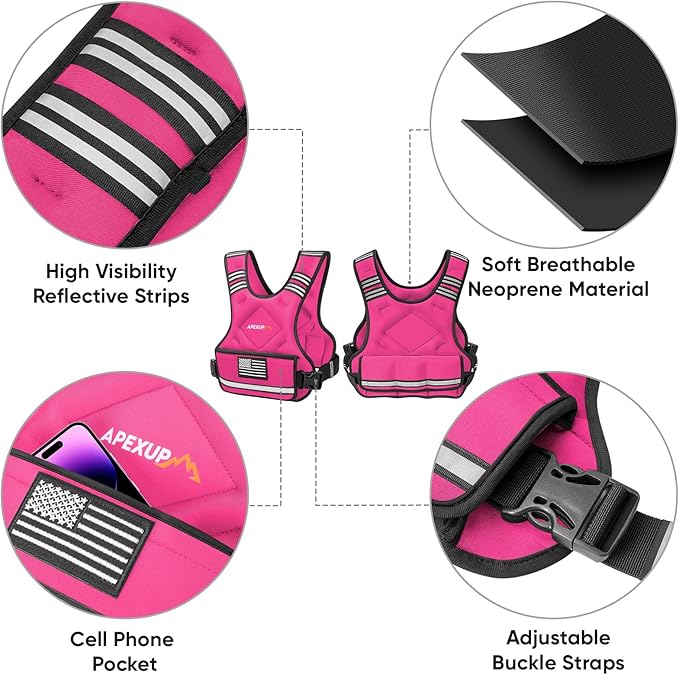 APEXUP Adjustable Weighted Vest, 4-10lb/12-18lb/20-32lb Vest with 6 Ironsand Weights and Large Pocket, Weight Vest for Men Women Strength Training, Running, Walking