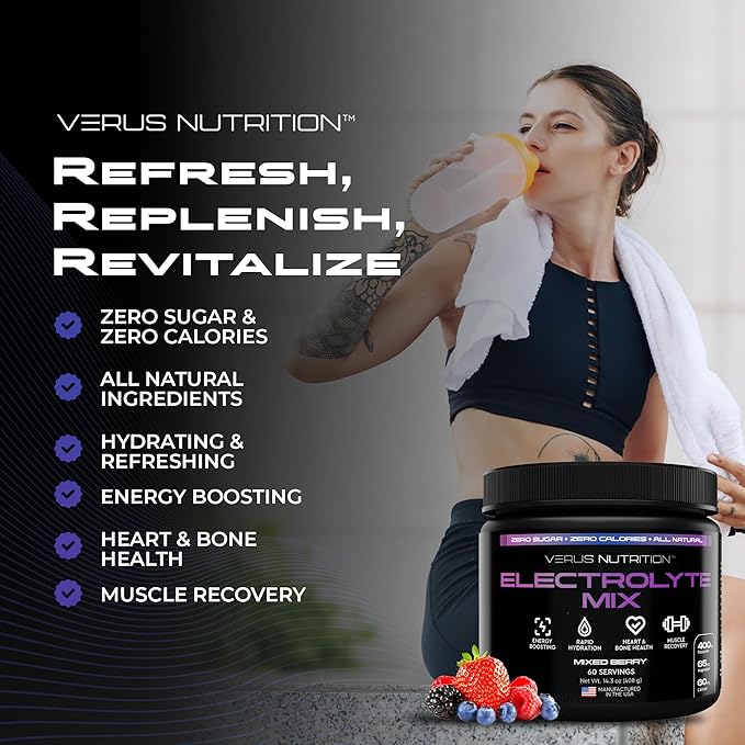 Electrolytes Powder No Sugar- Zero Calorie Hydration Powder | Sugar Free Electrolytes for Fasting, Keto & Vegan | Natural Ingredients Electrolyte Mix for Energy Boost, 60 Servings