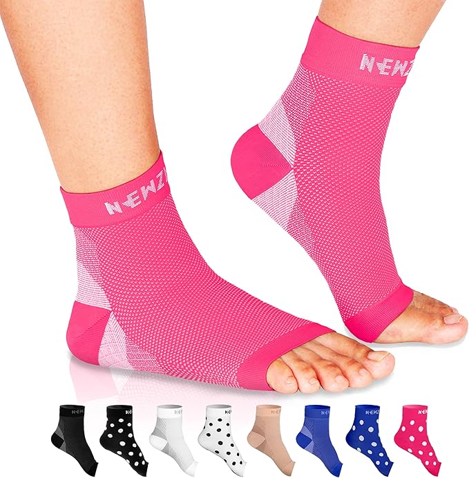 NEWZILL Plantar Fasciitis Socks with Arch Support, Best 24/7 Foot Care Compression Sleeve, Eases Swelling & Heel Spurs, Ankle Brace Support, Increases Circulation, Relieve Pain Fast (L/XL, Pink)