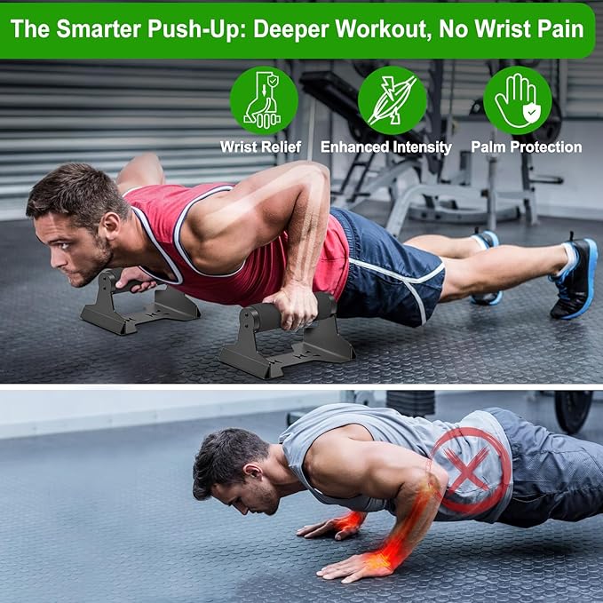 SELEWARE Wood Push Up Bars, Heavy-Duty Steel Pushup Stands, Floor Workouts Push Up Handles, Non-Slip Lion Design Base Parallettes Bars for Calisthenics, Handstand & Strength Training, Supports 600lbs