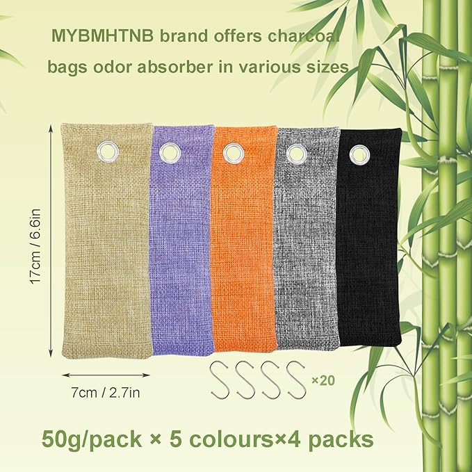 Bamboo Charcoal Bags Odor Absorber 20 Pack×50g Bamboo Charcoal Air Purifying Bags, for Car Air Fresheners, Odor Eliminator for Home,Shoe Deodorizer - Colorful-Activated Charcoal Odor Absorbers