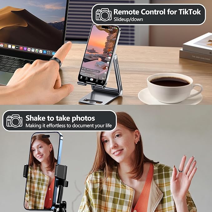 Thin Smart Ring for Fitness & Health Tracking -Pedometer,Sleep/Heart Rate/Blood Oxygen Monitor, Gesture Control / 5ATM Waterproof -No APP Subscription Compatible with Android& iOS (Black, 8)