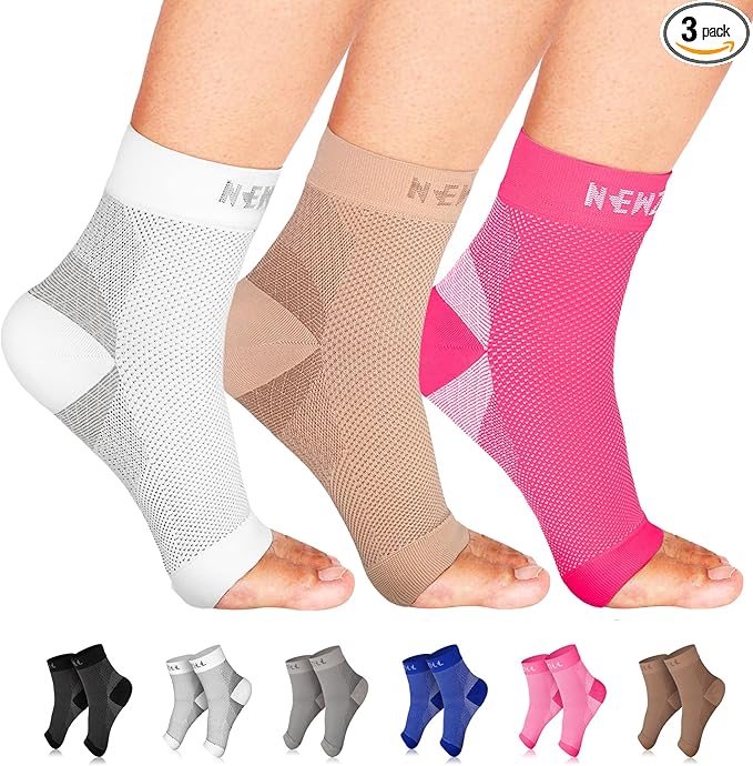 NEWZILL Plantar Fasciitis Socks with Arch Support, BEST 24/7 Foot Care Compression Sleeve, Eases Swelling & Heel Spurs, Ankle Brace Support, Increases Circulation (L/XL, White/Beige/Pink)