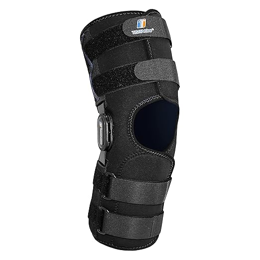 16inch Tall Hinged Knee Brace with Full Support,4 Compression Straps, 2 Metal Stabilizers,Breathe Air Spacer Drytex Wrap for Knee Pain Relief,ACL,Arthritis,Meniscus(M fit Upper 20-23"/Lower 15-17")